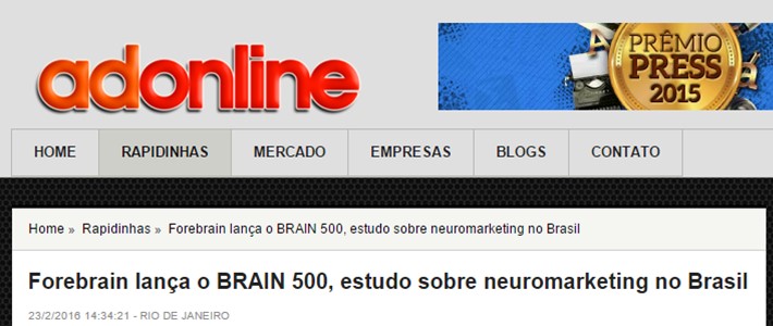 Clipping – Adonline: Forebrain lança o BRAIN 500, estudo sobre neuromarketing no Brasil