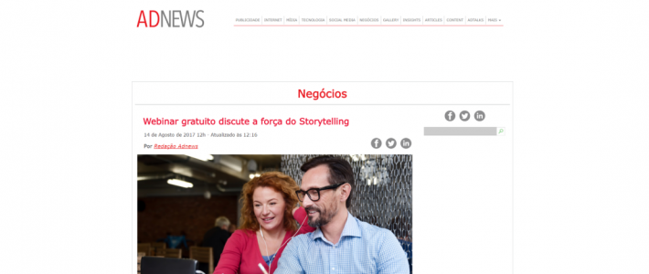 Clipping – AdNews: Webinar gratuito discute a força do Storytelling