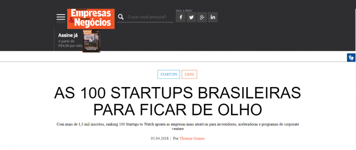 Clipping – Pequenas Empresas, Grandes Negócios: AS 100 STARTUPS BRASILEIRAS PARA FICAR DE OLHO