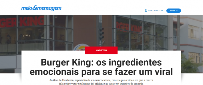 Clipping – Meio & Mensagem: Burger King: os ingredientes emocionais para se fazer um viral