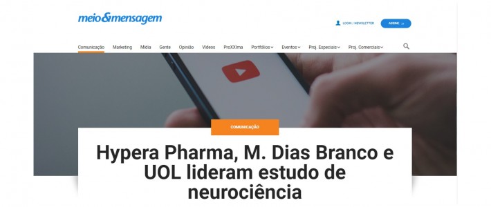 Clipping – Meio & Mensagem: Hypera Pharma, M. Dias Branco e UOL lideram estudo de neurociência